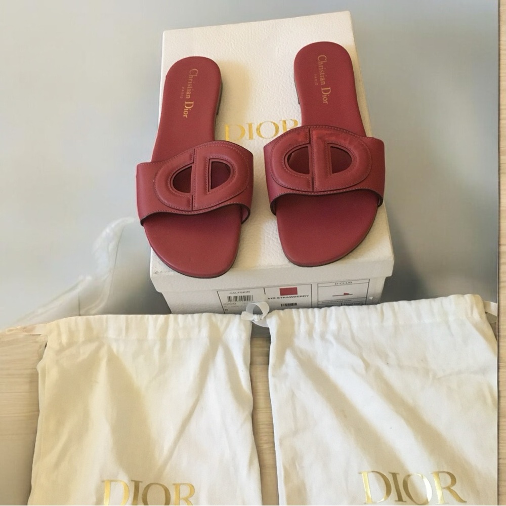 Strawberry , calfskin,Christian Dior, d-club slides